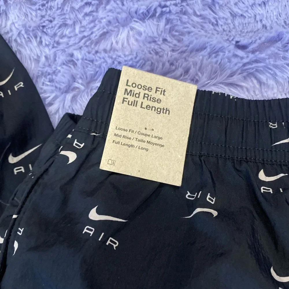 Nike Air All Over Print Woven Mid Rise Pants DV8058-010 Black Women's Sz L‎ $85